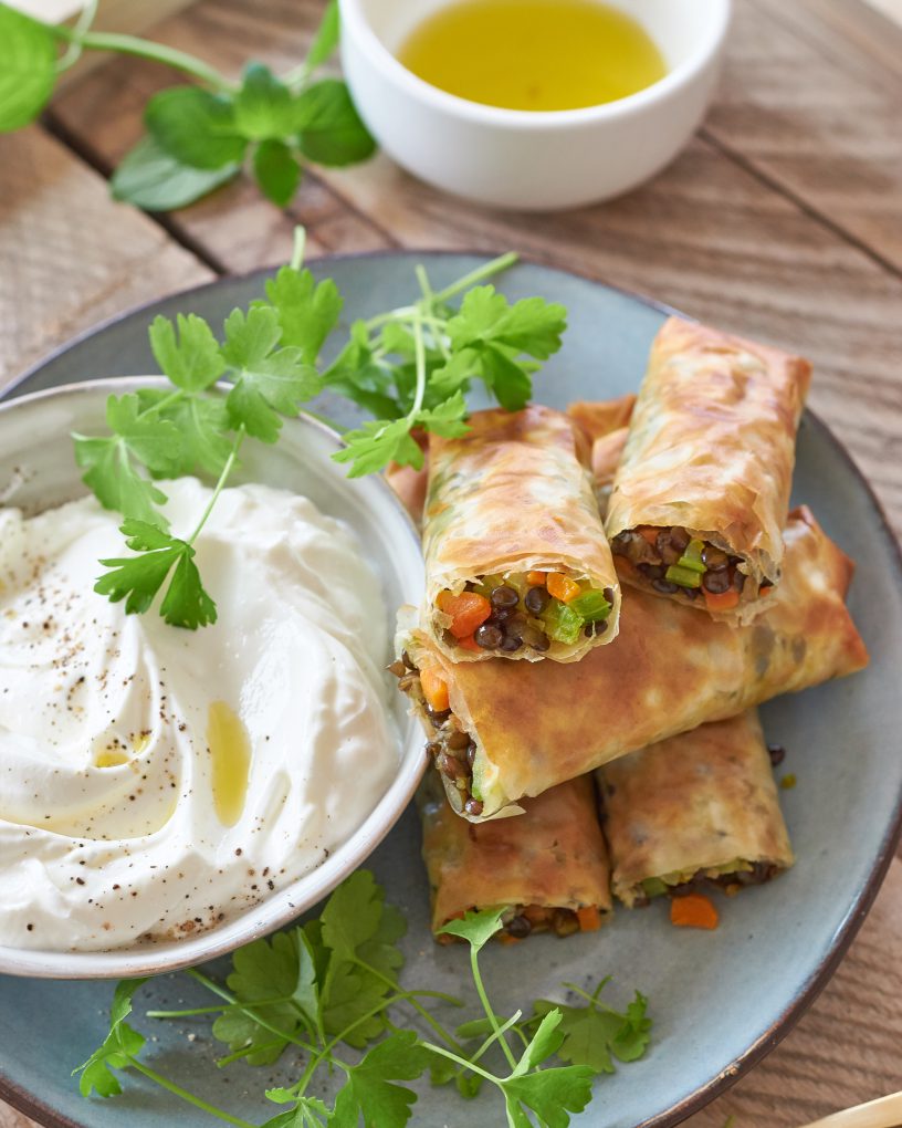 INVOLTINI DI PASTA FILLO CON VERDURE IN SALSA ALLO YOGURT