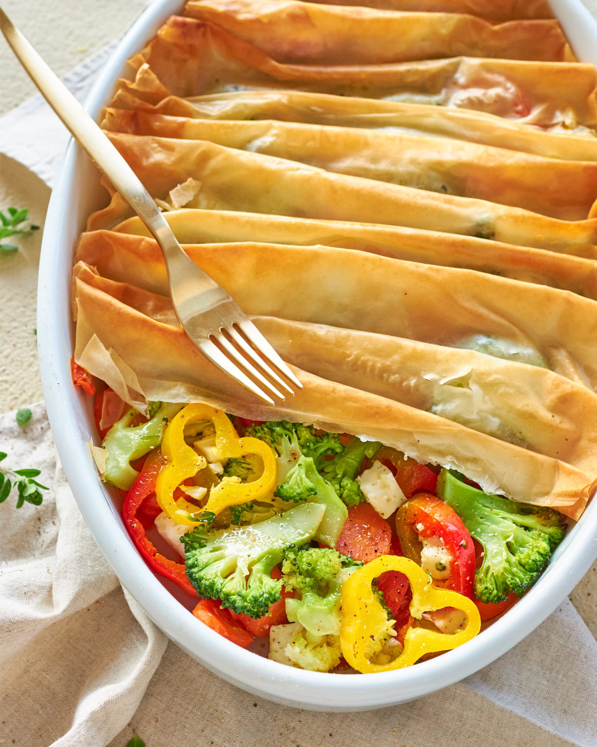Verdure e feta al forno in crosta di pasta fillo