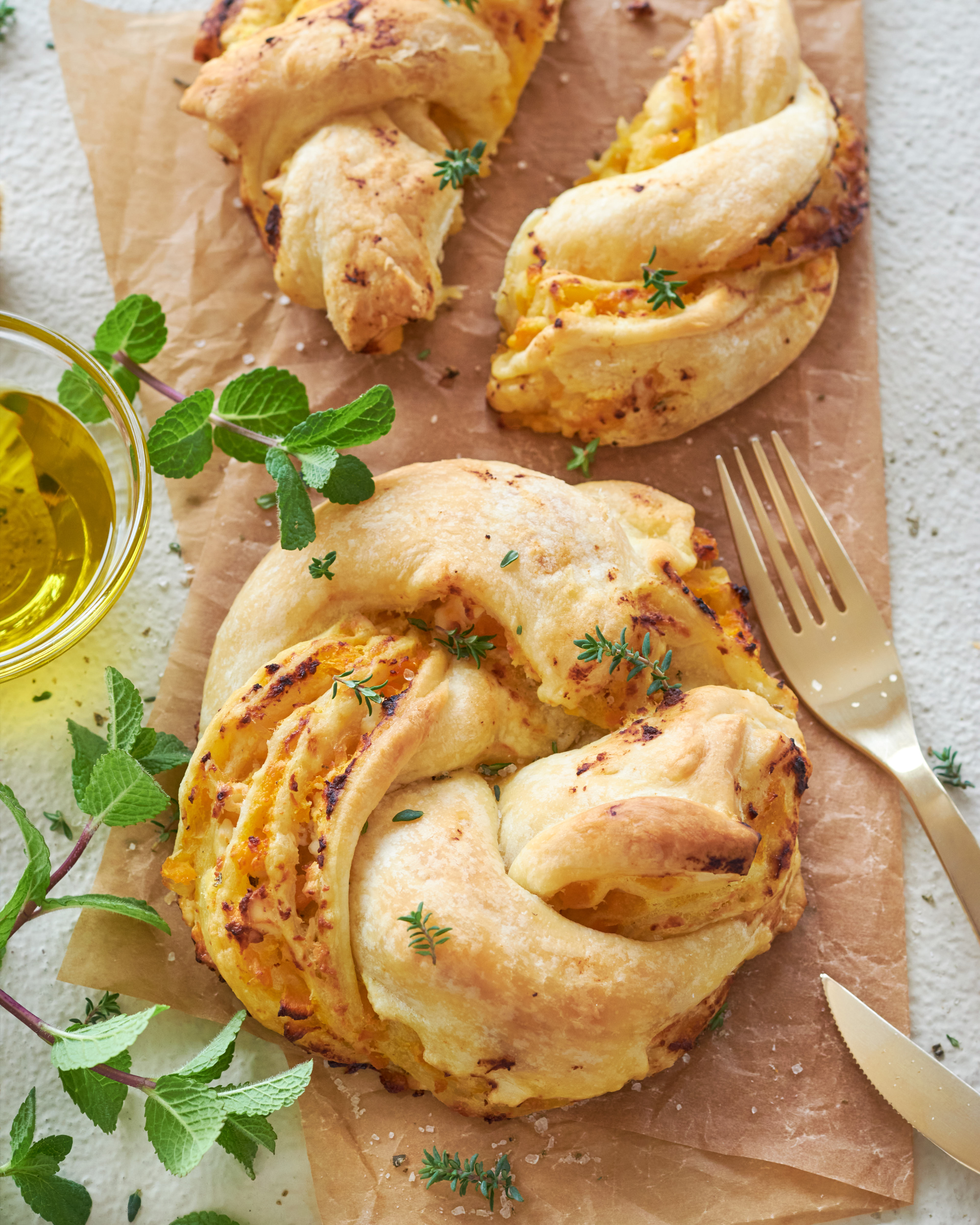 Trecce di sfoglia, zucca e Feta Zorbas