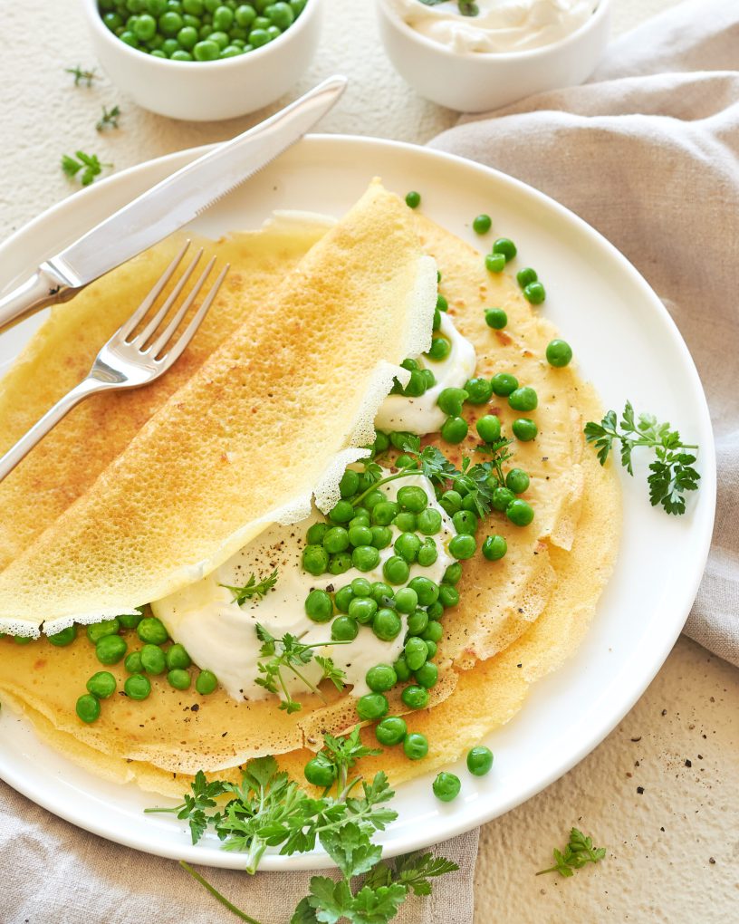 Crepes salate con yogurt greco Zorbas e piselli