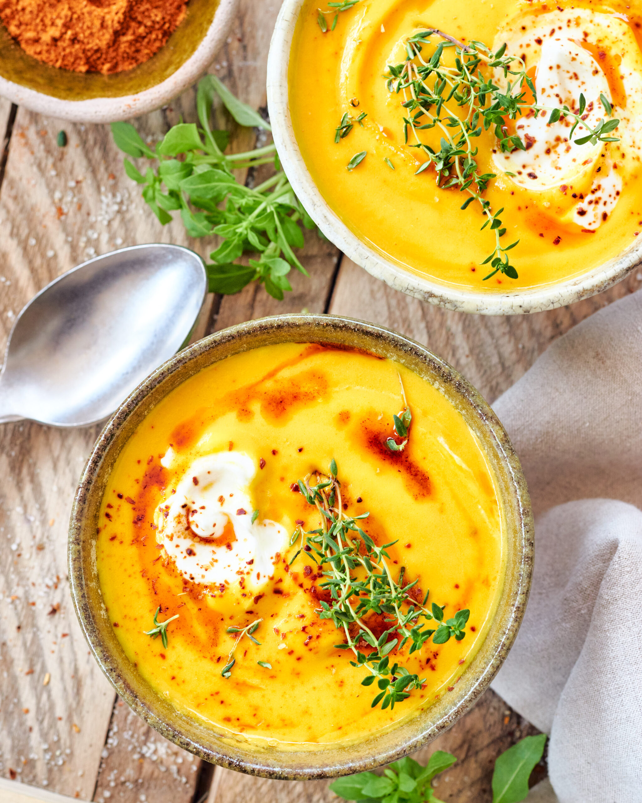 Vellutata di carote con zenzero, harissa e Yogreko con latte di capra Zorbas