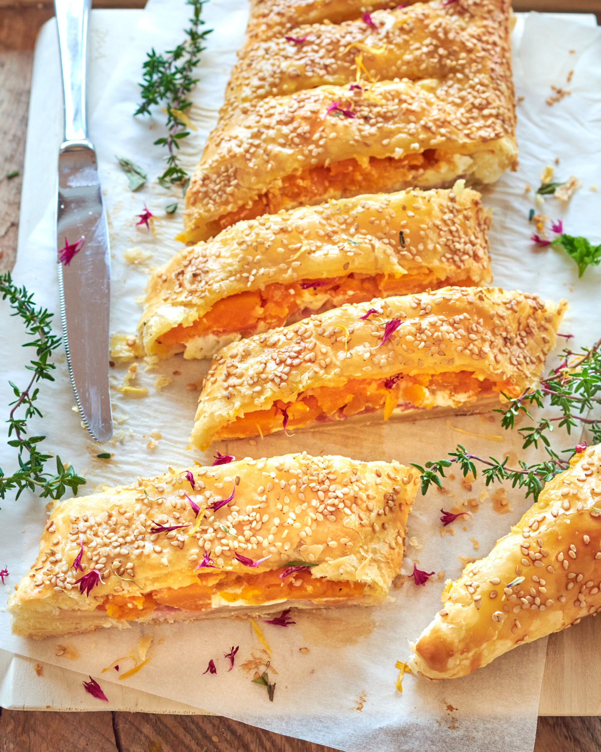 Strudel salato con zucca, feta Zorbas e prosciutto