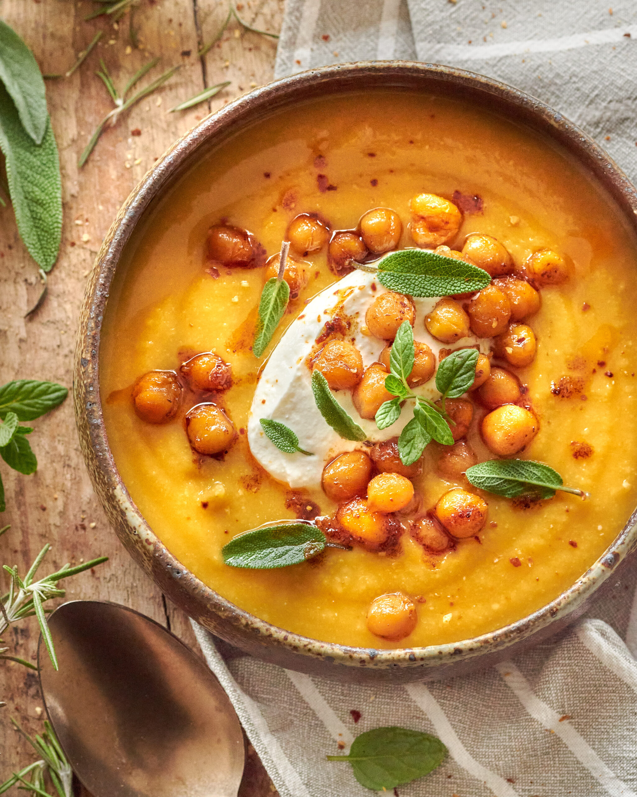 Crema di zucca e ceci speziati con yogurt greco Zorbas